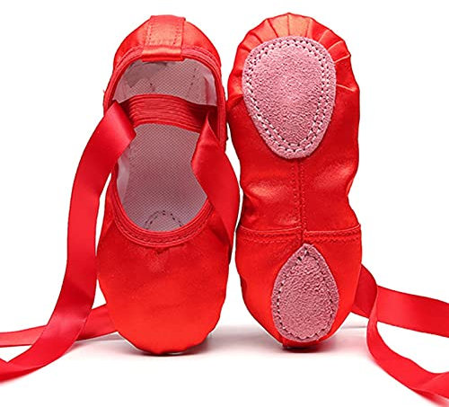 Ballet Shoes 2 Pairs Children Kids Beginner Practicing Dance Shoes Soft Sole Satin Ballet For Girls Slipper Dance Ballerina Shoes 156 (Red 28(17.5))