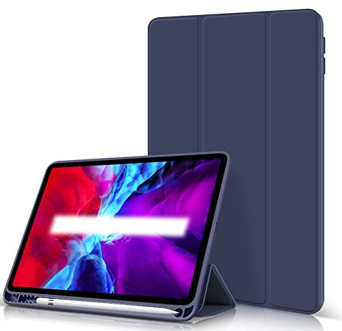 Funda para iPad Pro 12,9 Pulgadas 2022/2021/2020, TPU Flexible con Soporte para bolígrafo, Compatible con 2ª generación Pencil, Azul Oscuro