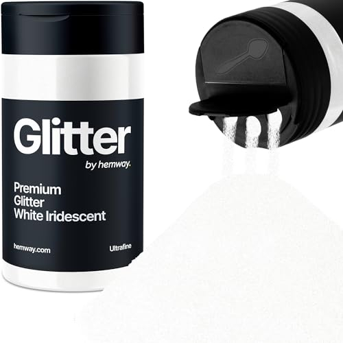 Hemway Premium Glitter Shaker - White Iridescent | Ultrafine Metallic Flake Sequins for Resin & Epoxy Crafts | Craft Supplies for Tumblers, Festival, Hair, Face, Body, Eye & Nail Art | 130 g