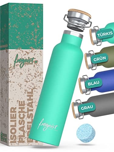 Thermosflasche 750ml Edelstahl TÜRKIS, Thermo Trinkflasche Edelstahl, Isolierflasche hält 25h kalt/13h warm, Edelstahl Trinkflasche BPA Frei, Isoflasche, Trinkflasche Wandern, Fahrradflasche, Büro