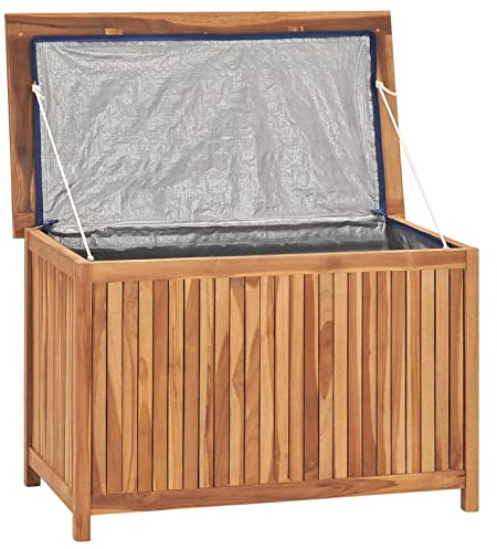 Gecheer Gartenbox Aufbewahrungsbox Auflagenbox Kissenbox Gartentruhe Auflagentruhe Truhe Holztruhe Truhenbank Bank Massivholz Teak 90x50x58 cm