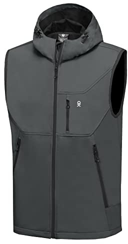 Little Donkey Andy Veste légère softshell pour homme, coupe-vent sans manches pour randonnée, Gris avec capuche., XL