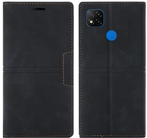 OKZone Coque Xiaomi Redmi 9C/9C NFC/10A, Protection Etui [Magnétique] TPU Antichoc Housse Cuir Premium en Cuir PU [Fentes pour Cartes] [Etui à Rabat] [Pochette de Portefeuille] Flip Case (Noir)