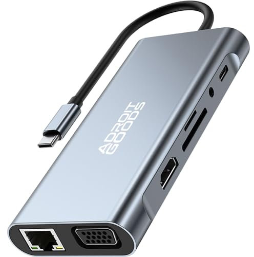 AdroitGoods 11 in 1 USB C Hub - Adaptateur USB C - Apple - USB to Hdmi/Vga - Mac Book - USB c Dock - 4K HDMI - Ethernet 100Mbp/s