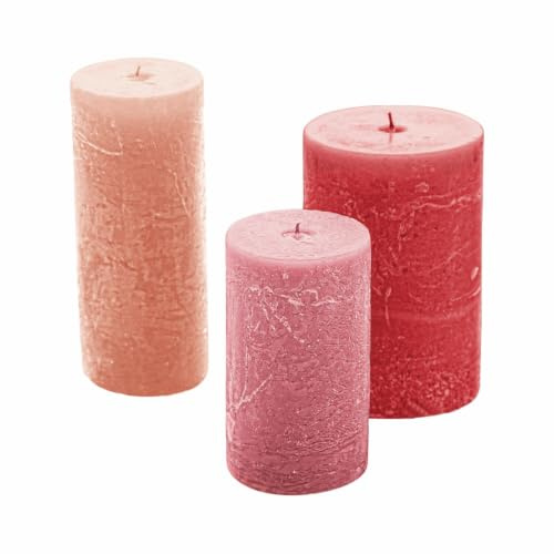 LOBERON Kerze 3er Set Pretin ,  rosa | stilvolles Interieur, Traditionelle Handarbeit, Durchgefärbt, Lange Brenndauer