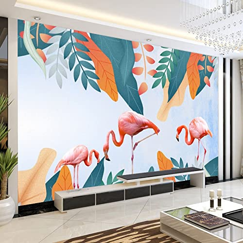 Fototapete 3D Bunte Blatt Tier Flamingo 350 cm B x256 cm H Vlies Tapeten Wandtapete XXL Moderne Wanddeko Wohnzimmer Schlafzimmer Büro Flur