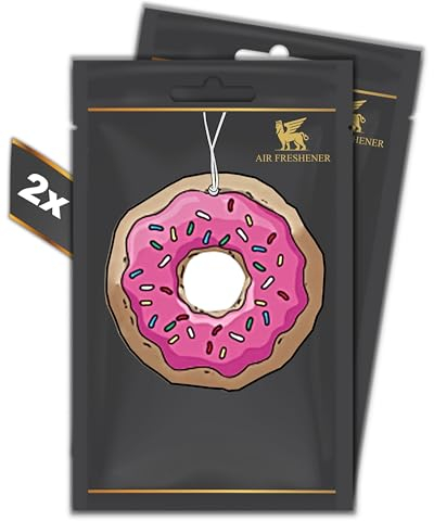 2er Set PINK DONUT – Duftbaum – Frauen – Luftfrischer – automatischer Duftspender fürs Auto lustig tuning – Car Air freshener – Springfield (BUBBLE GUM)