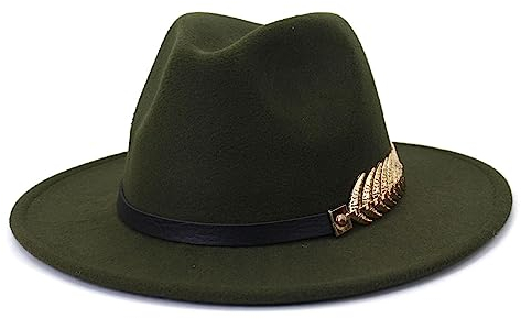 Fedora Trilby Filzhut Hut Freizeit Metal Leaf Damen Freizeithut Jazz Hut Mode Retro Zylinder Damen Trend Verstellbar Armee Grün