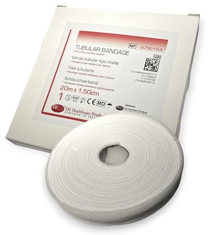DE Healthcare Products - Elastischer Schlauchverband, Trikotschlauchverband aus 100% Baumwolle, 20 m x 1,5 cm, für Kinderfinger- & Zehenverbände, nahtlos gewirkt, Schlauchbinde Größe 0