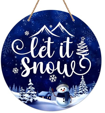 D4DREAM Winter-Willkommens-Türschild, Schneemann, Winterdekoration, Let It Snow, Willkommensschild für Haustür, Weihnachten, Winterkränze, Aufhänger, Dekoration für Haustür, Wand, Veranda,