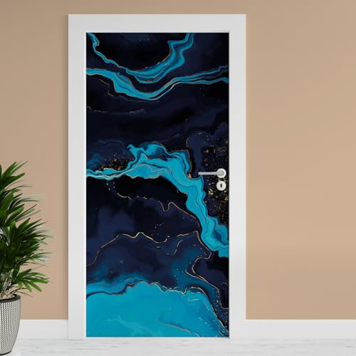 Finest Folia Türfolie 90x200 cm Türtapete Türposter Folie für Tür Wohnzimmer Kinderzimmer Küche Türaufkleber Bad Aufkleber selbstklebend TF02 (20 Marmor Blau)