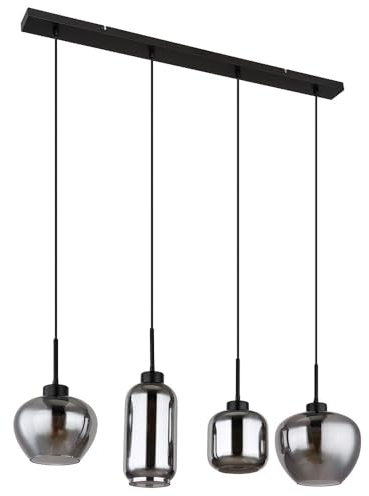 GLOBO LED Hängeleuchte Rauchglas Pendelleuchte Glas Esszimmerlampe schwarz, Metall, 4x E27 Filament LED warmweiß, LxBxH 99,5x24x120 cm