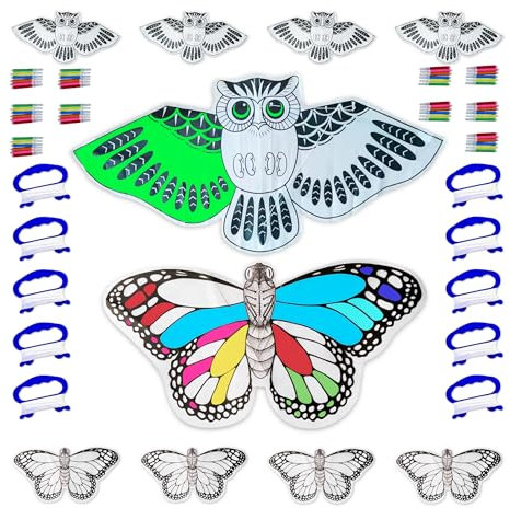 Bea's Party 10 Drachen zum Bemalen für Kinder zum Ausmalen, Schmetterling zum Malen Geschenke für Kinder, Basteln Kindergeschenke zum Ausmalen, Hochzeit, Party-Gadgets (Schmetterling–Eule)