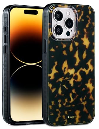 SCORPIFY for iPhone 15 Pro Case [Compatible with MagSafe] with Dark Brown Tortoise Shell Design, Cute Brown Magnetic Phone Cover for Women Girls, Slim Shockproof Bumper with Stylish Pattern