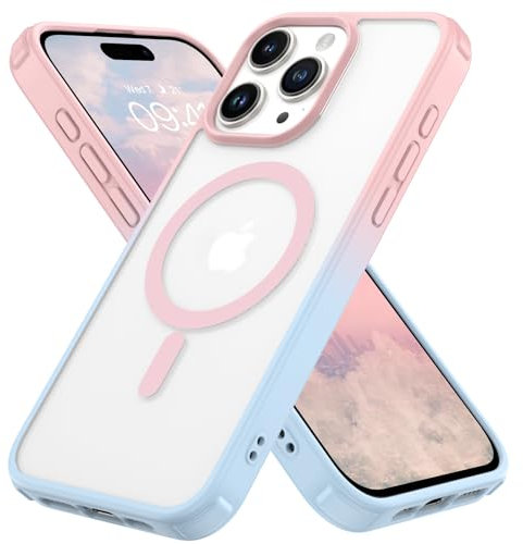 DOMAVER Hülle für iPhone 15 Pro Kompatibel mit MagSafe, Handyhülle iPhone 15 Pro 6.1''Case, Farbverlauf Matte Durchscheinend Magneticsh Schutzhülle für Mädchen Frauen Damen - Blau Rosa