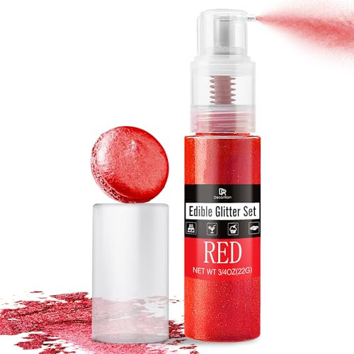 Essbarer Glitzer Spray - 22g Essbarer Glitzerstaub für Torten, Getränke & Süßigkeiten - Metallisch Lebensmittelfarbe Pulver zum Dekorieren Kuchen, Keksen - Lebensmitteleglitzer für Torten (Rot)