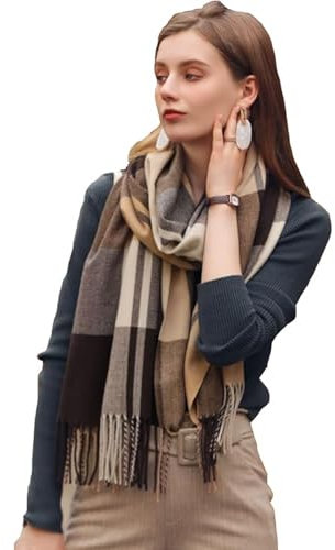 Qkydky Kariert Deckenschal - Damen Winter Schal aus Kaschmir, Langer Loop Schal, 65 * 185cm