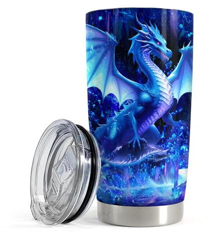 SANDJEST Dragon Tumbler 20oz Stainless Steel Insulated Coffee Travel Mug Cup Dragon Gifts for Birthday Christmas Gift for Men Boy