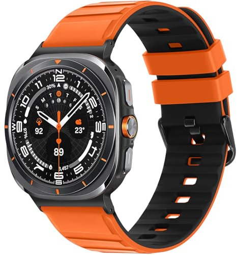 Tasikar Armbänder Kompatibel mit Samsung Galaxy Watch Ultra 47mm (2025/2024) Weich Silikon Uhrenarmband für Herren Damen, Orange-Bk
