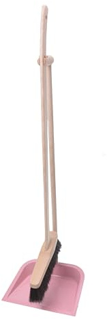 Aqbau Premium HolzI Stehkehrgarnitur Rosa – Kehrschaufel-Set mit langem Stiel – Handfeger aus echtem Buchenholz mit Rosshaar – Metall-Kehrblech – Steht selbstständig – Für Parkett & Fliesen