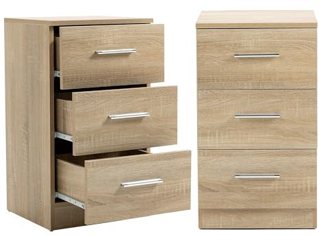 Thanaddo Nachttisch 2er Set, Nachtschrank mit 3 Schublden Schlafzimmer Nachtschrank 37x35x65cm, Naturfarbe