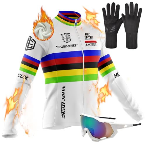 Men’s Cycling Jersey, Long Sleeve, Full Zipped Winter Cycle Top, Thermal Bicycle Riding Shirt with Back Pockets, Running, Mountain Bike Sports Clothing, Windproof Warm Winter (TYP-3,L)