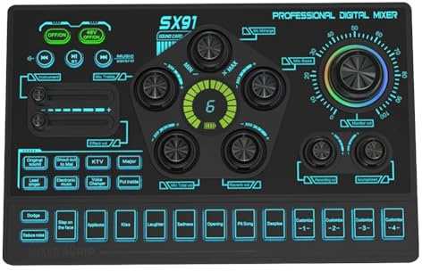 Muuoeou SX91 Live Sound Card USB Sound Mixer Professional Audio Console de Mixage Amplificateur pour Live Sing PC Portable Téléphone Portable