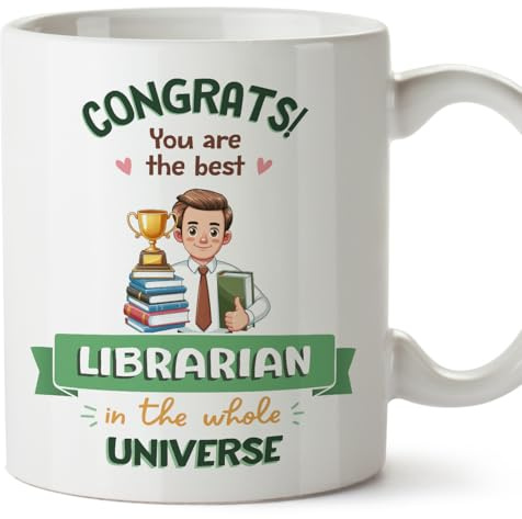 MUGFFINS Librarian Man Mug - in English - Best in Universe Trophy - Funny Gift for Colleagues - Ceramic 11oz Mug