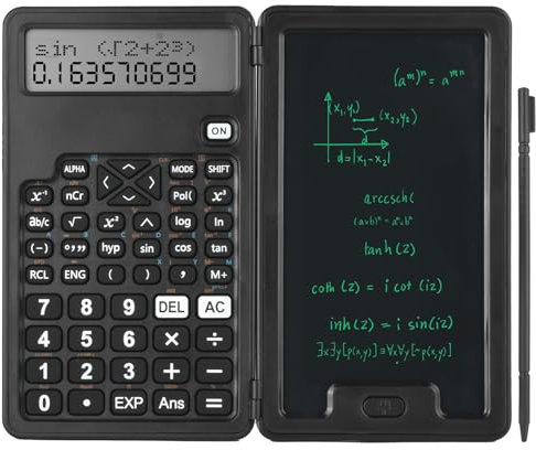 OFFCUP Scientific Calculator, Engineering Scientific Calculators with 5 LCD Writing Tablet and Pen, 2-Line Display 2 in 1 Standard Calculator with 240 Functions, Folding Calculators for School Office