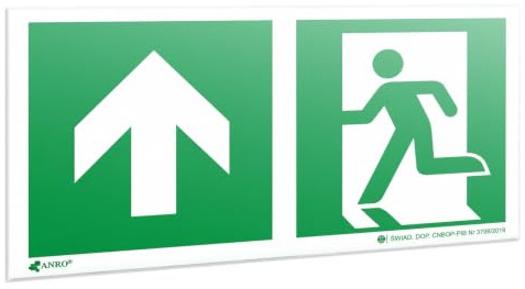 PRINTIMA Nachleuchtendes PVC Fluchtweg Schild 30x15 cm Rettungsweg Sicherheitszeichen Pfeil nach oben fluoreszierend UV-beständig langlebig wetterfest sichtbar Innen Außen