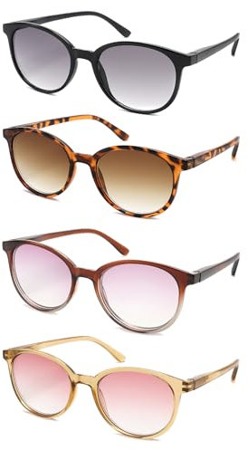 MODFANS Un Pack de 4 Gafas de Lectura Mujer Gafas de Sol,Anti Luz Azul,Lente Clara,Vision Clara,Ligeras Comodas,Colores Mezclados
