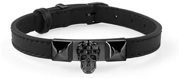 Philipp Plein Herren Armband Leder Edelstahl Skull Plein Enigma