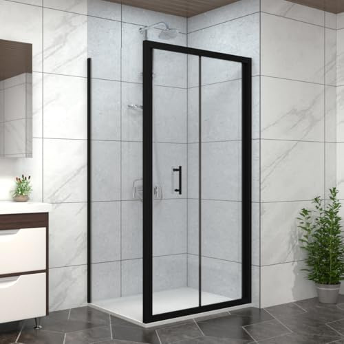 NRG 1000 x 700mm Bifold Shower Enclosure Black + Side Panel + White Tray