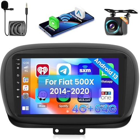 Hikity 4+64GB Android 15 Radio Wireless Carplay Android Auto per Fiat 500X 2014-2020 con Touch Screen da 9 Pollici Navi GPS Mirror Link HiFi AI DSP Bluetooth Backup Camera