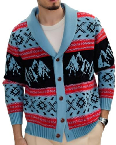 PANVER Sweater Herren Casual Mode Warm Gestrickte Jacke Herren Temperament Urban Trend Knit Sweater Herren Komfortabel Weich Atmungsaktiv Sweater Jacke Herren E-Blue XL