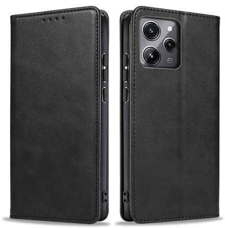 LBH Handyhülle Smartphone-Hülle für Xiaomi Redmi 12 Klapphülle Magnetverschluss Kartenfächer Geldfach Standfunktion Case Etui Rundumschutz Schutzhülle Schwarz