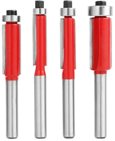 4pcs Shank Top Bearing Flush Trim Router Bits Set, Straight Router Bit Set Router Bits 1/4 Lnch Shank Cutting Diameter 1/4 5/16 3/8 1/2