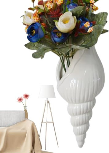 Vase Mural - Vase Sculptural en Forme De Coquillage - Décorations Murales en Céramique Moderne - Ornement Coquillage pour Salon Cuisine Salle de Bain Bureau Déco