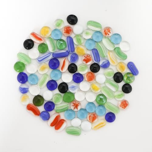 QINGYIWL 400 g/100 Pièces Galets en Verre, Pierres Décoratives, Galets Plats, Cailloux de Verre pour Décorer Vases, Pots de Fleurs, Aquariums