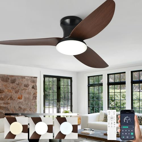 Ventilateur De Plafond Silencieux Avec Lumiere Et Telecommande,100cm Moderne LED Lustre Avec Ventilateur 3 Pales, Dimmable 6 Vitesses Réversible DC Motor Pour Salon, Bureau, Chambre-Grain de bois noir