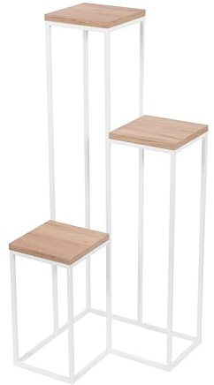 FRAMADO - Pflanzenständer Elle - 3 Etagen - 40x40x97cm - Farbe Weiß - für Zimmerblumen - Metallregal - Dekorativer Tisch - Blumenständer - für Zimmerecke, Wohnzimmer, Balkon