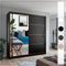 Modern Double Sliding Door Wardrobe 2 Mirrored Hanging Rails & Shelves Storage Cabinet for Bedroom (Black, 203cm)
