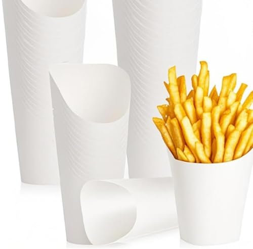 50 Stk Bubble Waffeln Tüten 14 oz Pommes Tüten Kraftpapier tüten Bubble Waffeleisen Becher Snackbecher Snack Container für Pommes Frites Waffeln Popcorn (Weiß)