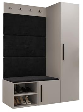 Mirjan24 Garderoben-Set Mapreni II, Schuhschrank + Kleiderhakenbrett + Kleiderschrank Gepolstertes Paneel/Wandpaneel Kleiderhaken Flurgarderobe Wandgarderobe (Cashmere, Manila 18)