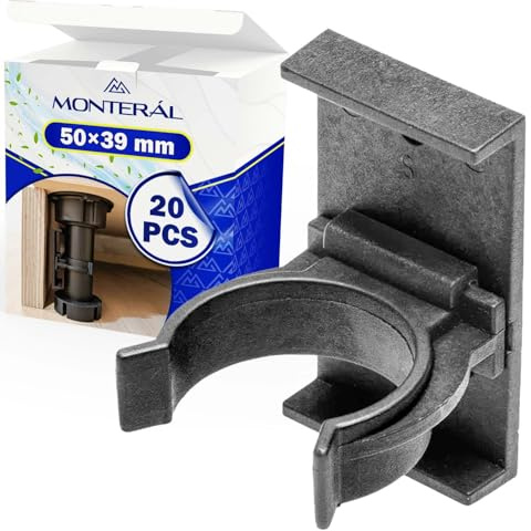 MONTERAL 20x Clip Plinthe Cuisine 50x39 mm pour Pied de Meuble Reglable | Fabriqué en Résistant Plastique Couleur Noire - Garantie de 10 Ans - MONTERAL