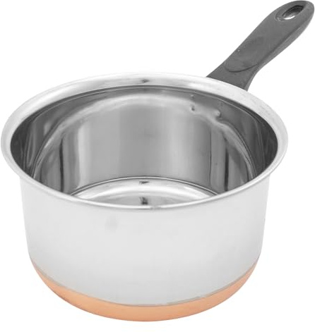 Stainless Steel Milk Pan with Copper Bottom – Saucepan for Tea, Coffee, Water, Boiling & Cooking Gas Hob Compatible Cool Handle – Durable & Rust Resistant (15cm)