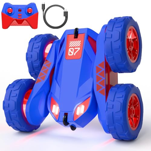 Duales Direktladung Ferngesteuertes Auto,Lädt Auto und Controller über USB,2.4G 360°Drehung Monster Truck mit Buntes LED-Licht,4WD Stunt Spielzeugauto Geschenk für Kinder Jungen Mädchen ab 3-12 Jahre