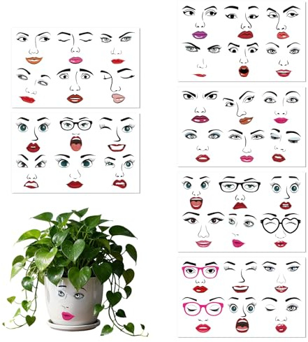 Penitue 6 Blatt Lustige Gesichts Aufkleber für Basteln, DIY Ausdruck Aufkleber mit Augen Nase Lippen Mund Augenbrauen Wasserdicht Mach ein Gesicht Aufklebers für Blumentöpfe Scrapbook Dekorationen