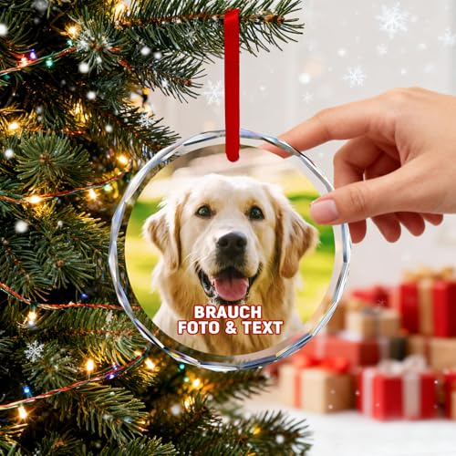 Personalisierte Weihnachtsschmuck mit Fotos 2025 Individuelles Bild Text Personalisierter Christbaumschmuck Decor Weihnchten Geschenk für Paare Familie (Kristallanhänger für Haustiere)