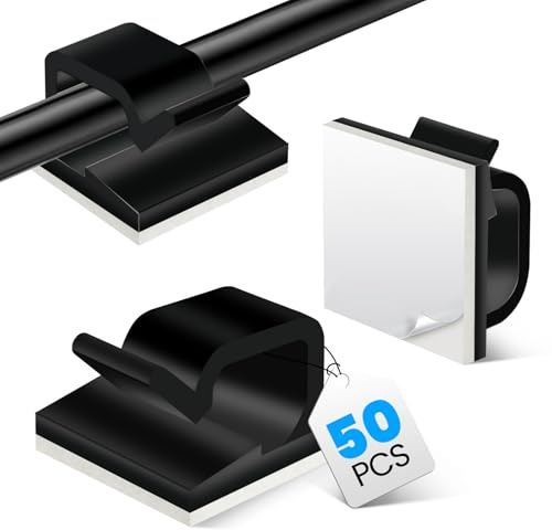 Pnrskter Attache Cable Adhésif, 50 Pièces, Noire | Clip Cable et Accroche Cable, Supports pour Gestion des Fils et Câbles Électriques, Faciles à Poser sur le Mur